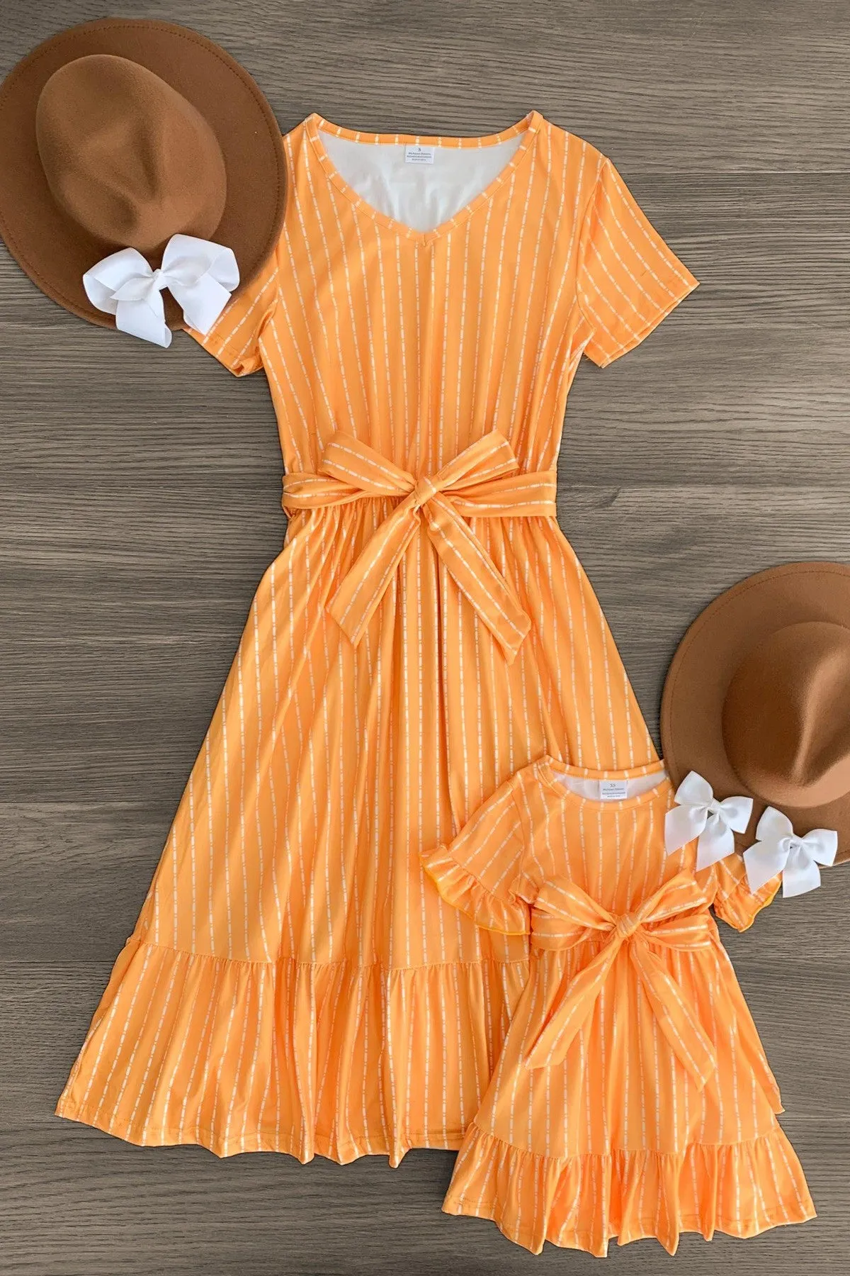 Mom & Me - Mustard Stripe Ruffle Dress