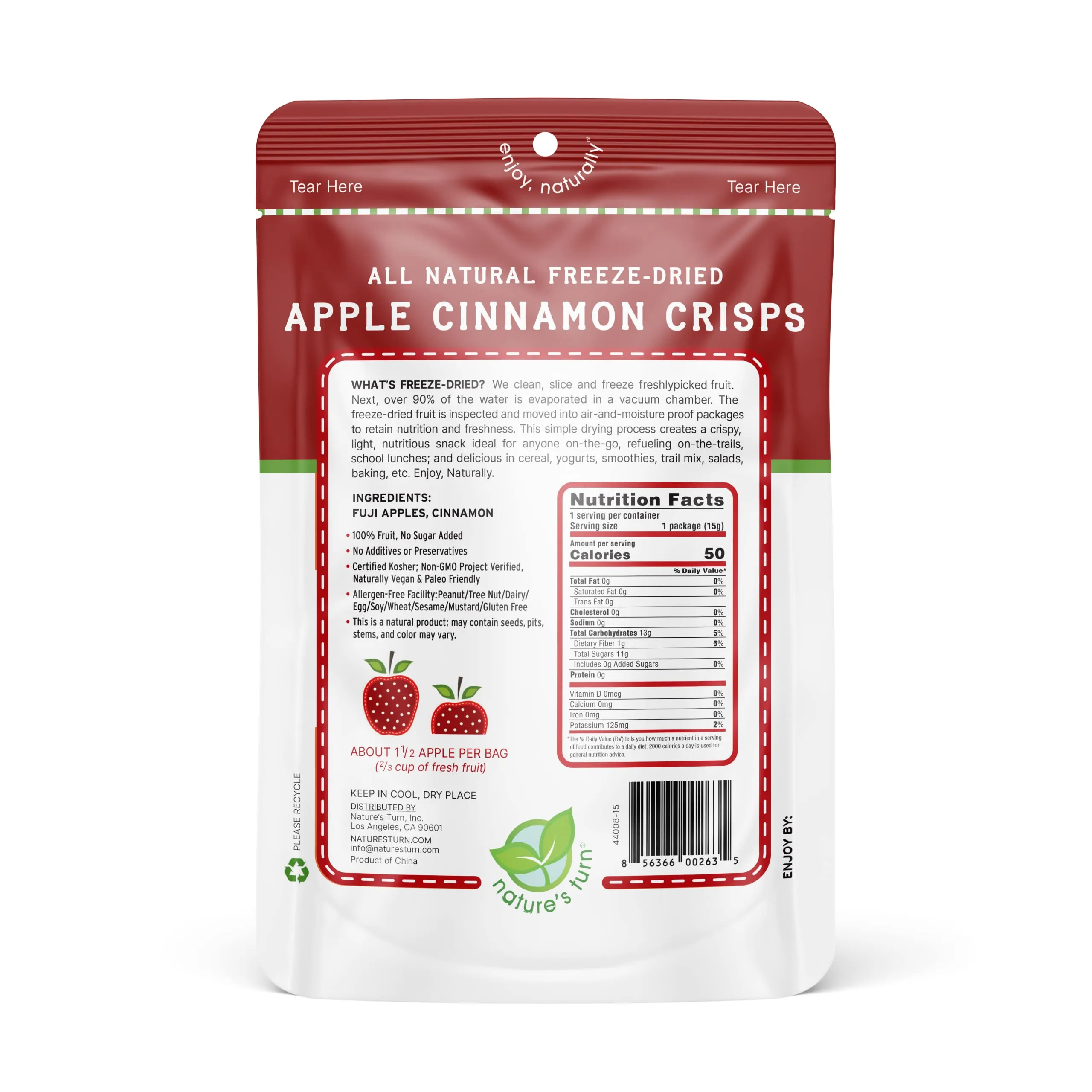 Nature’s Turn Freeze-Dried Fruit Snacks, Apple Cinnamon Crisps - Pack of 6 (0.53 oz Each)