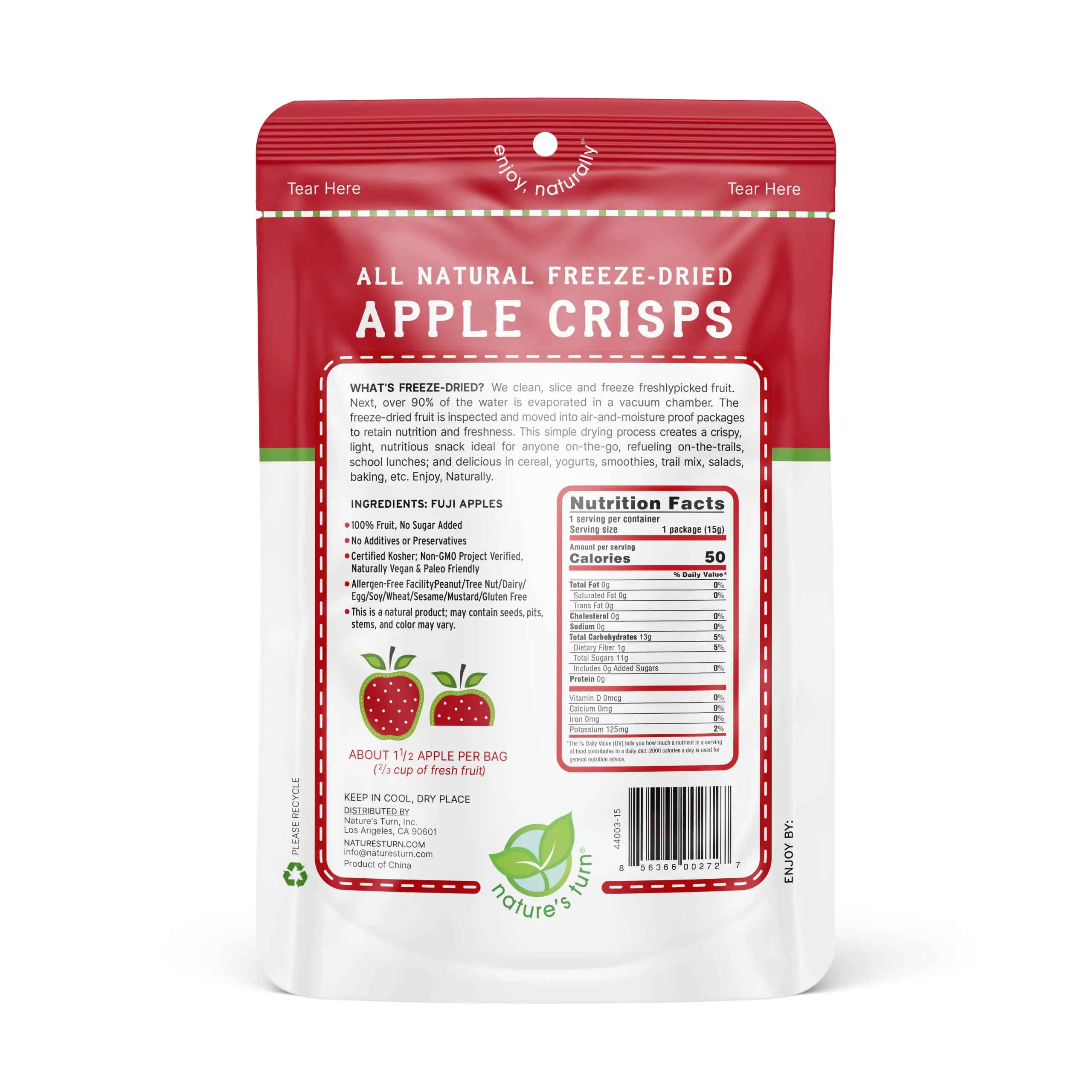 Nature’s Turn Freeze-Dried Fruit Snacks, Apple Crisps - Pack of 6 (0.53 oz Each)