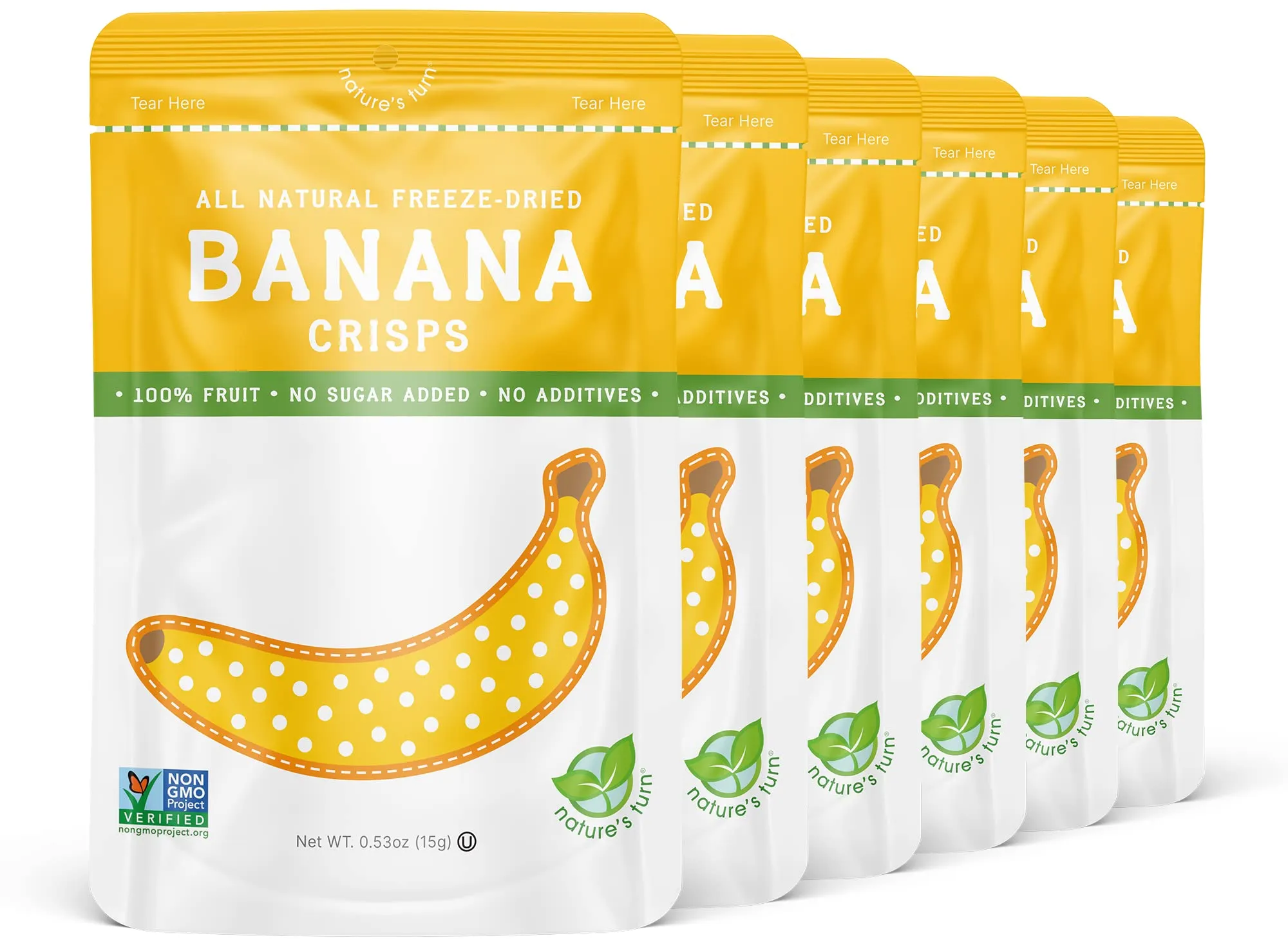 Nature’s Turn Freeze-Dried Fruit Snacks, Banana Crisps - Pack of 6 (0.53 oz Each)