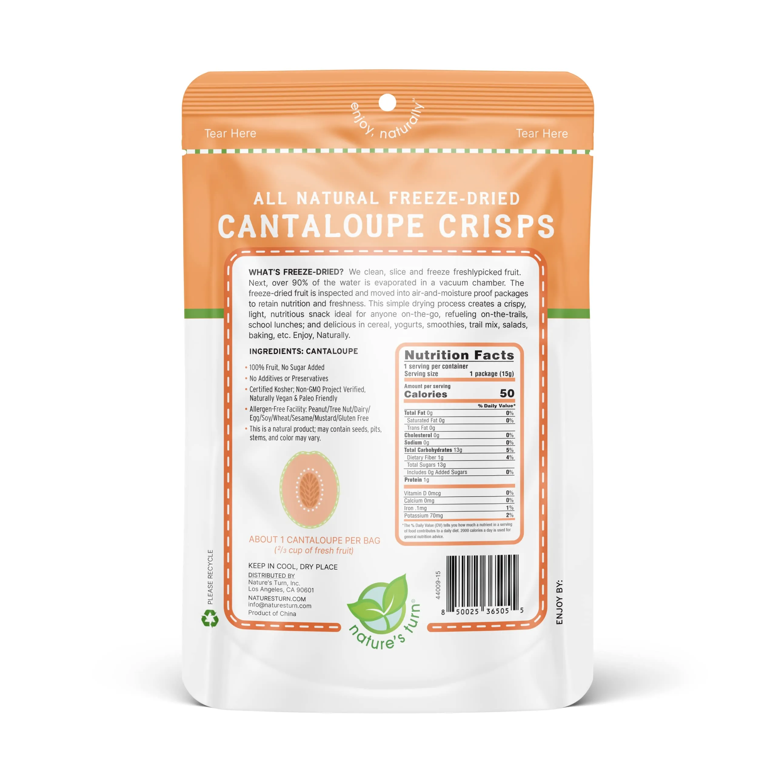 Nature’s Turn Freeze-Dried Fruit Snacks, Cantaloupe Crisps - Pack of 6 (0.53 oz Each)