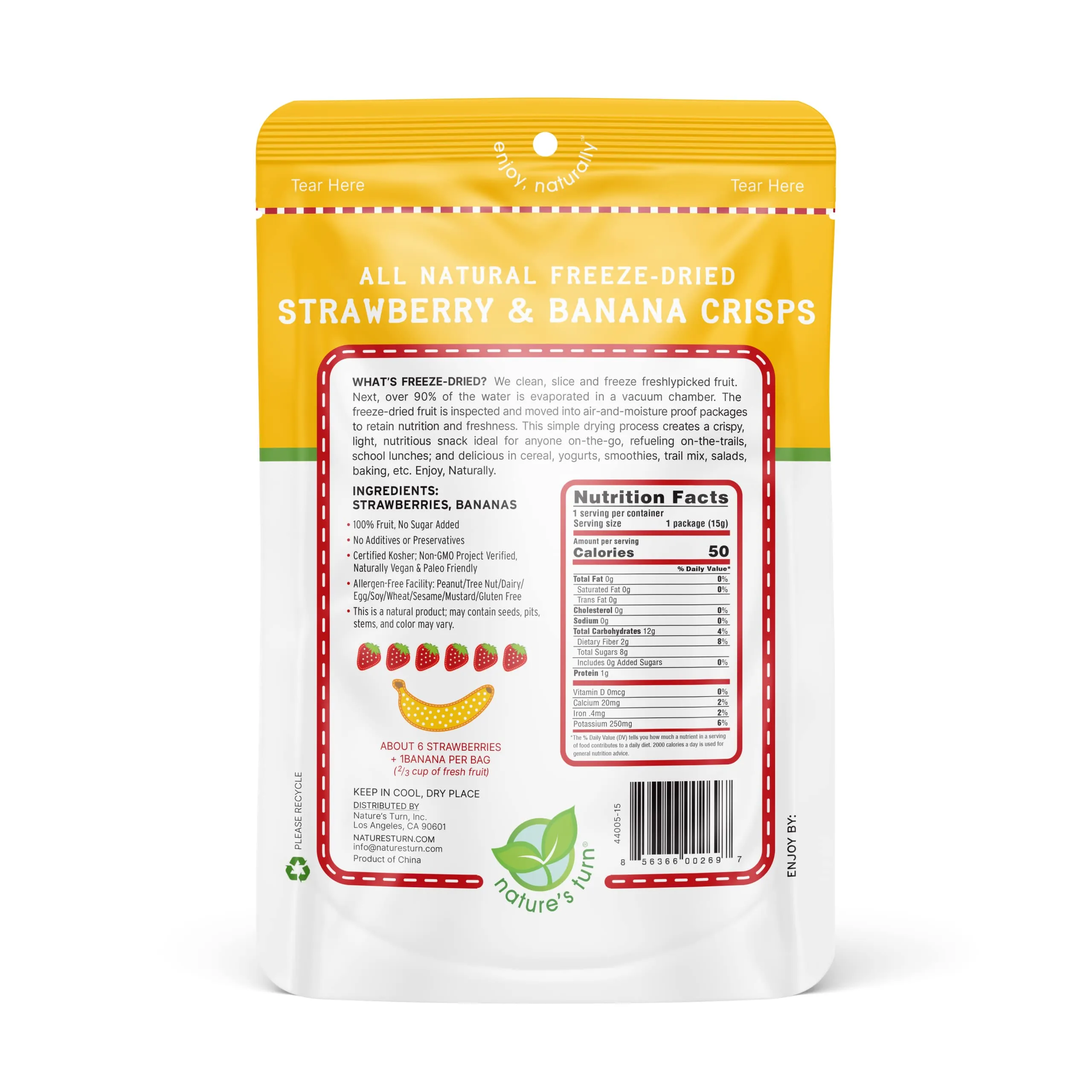 Nature’s Turn Freeze-Dried Fruit Snacks, Strawberry Banana Crisps - Pack of 6 (0.53 oz Each)