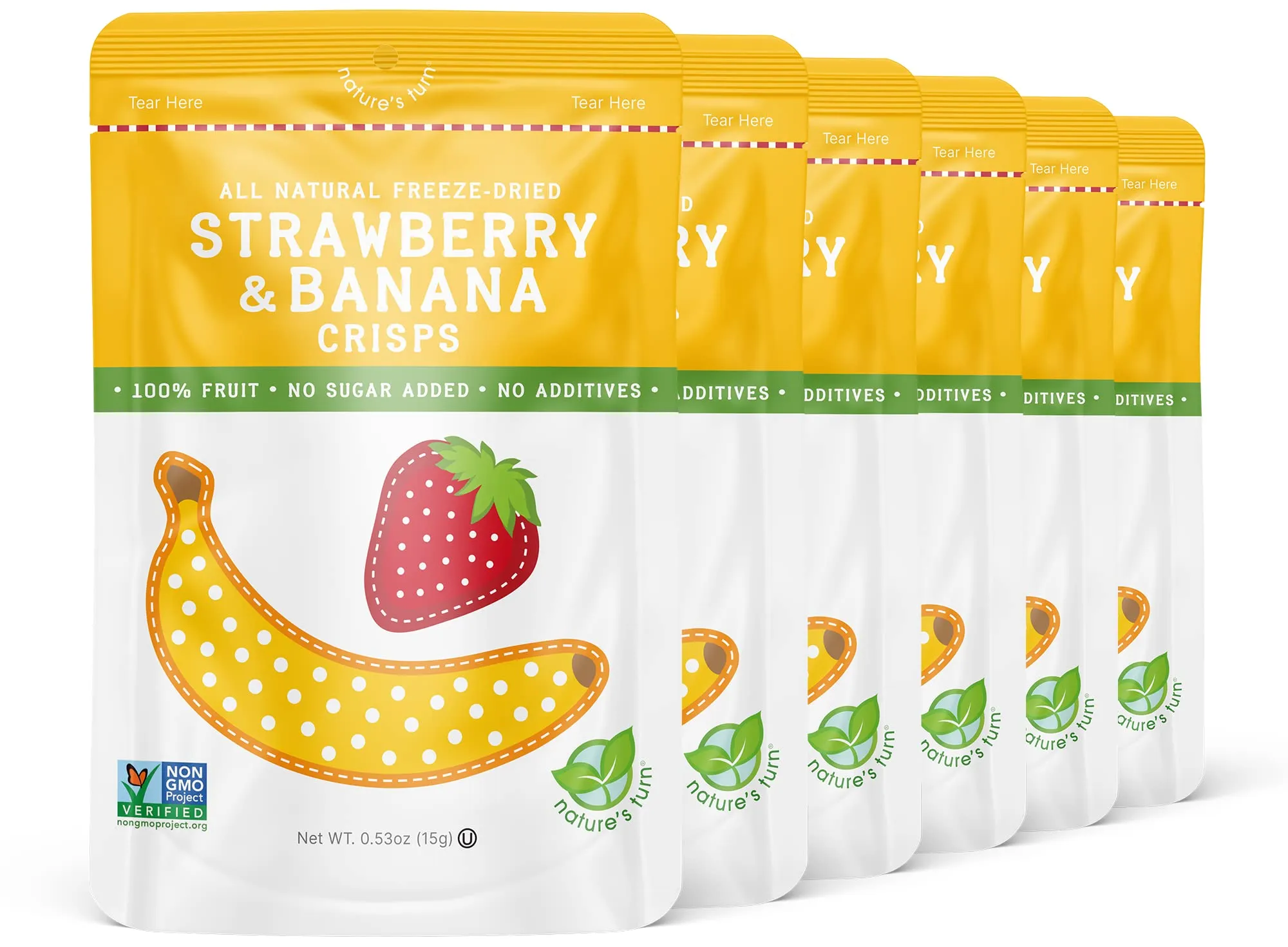 Nature’s Turn Freeze-Dried Fruit Snacks, Strawberry Banana Crisps - Pack of 6 (0.53 oz Each)