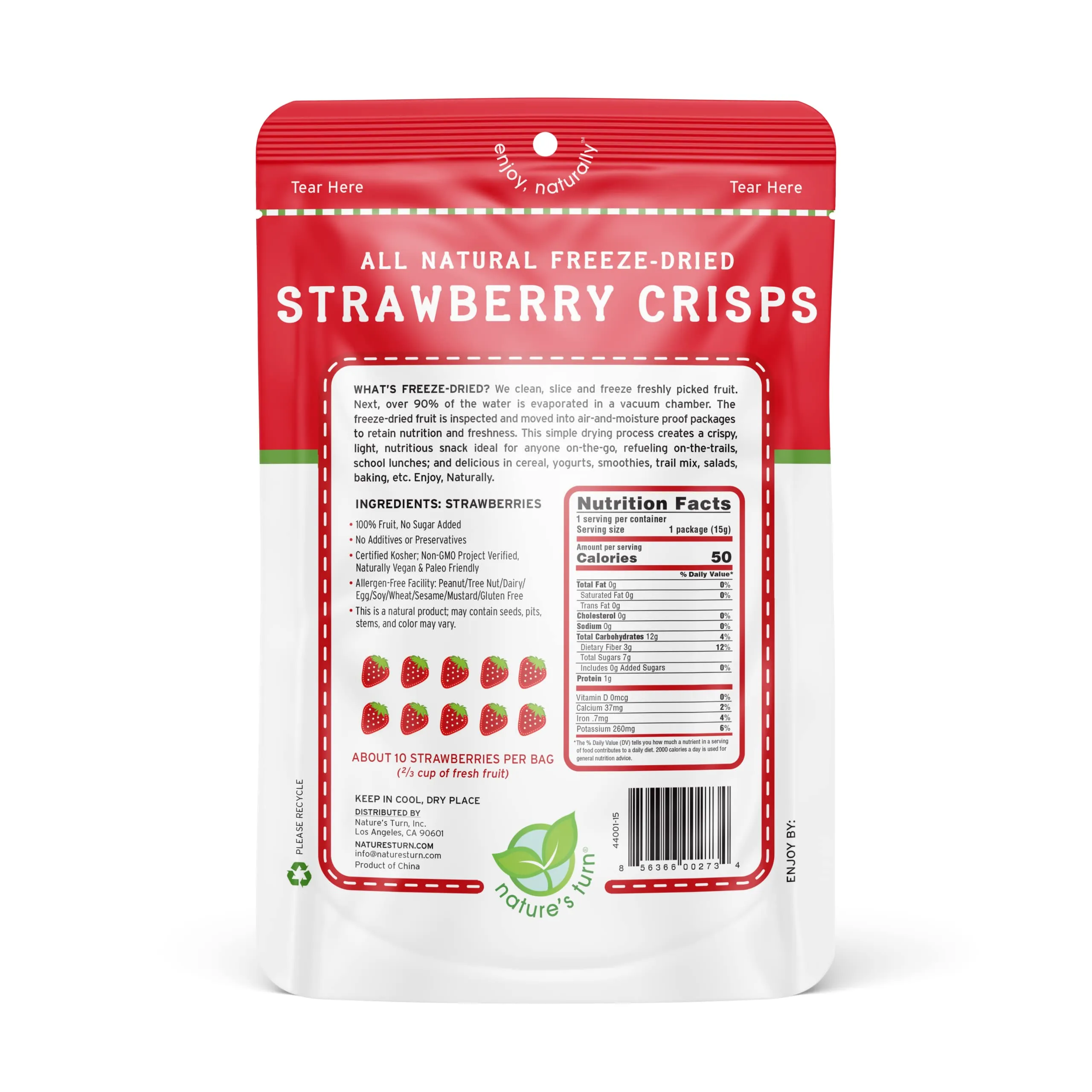 Nature’s Turn Freeze-Dried Fruit Snacks, Strawberry Crisps - Pack of 6 (0.53 oz Each)