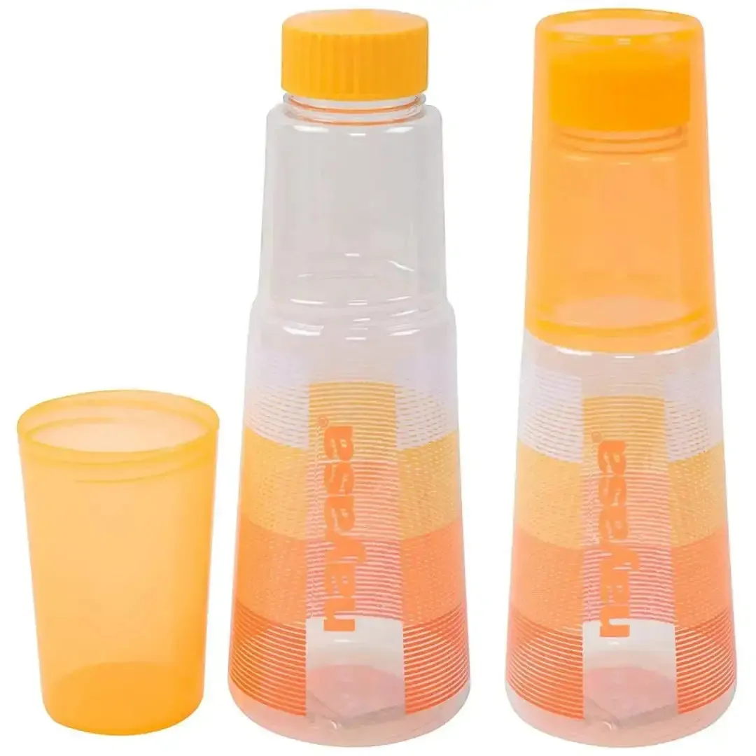 NAYASA Plastic Fridge Water Bottle with glass set of 6ps