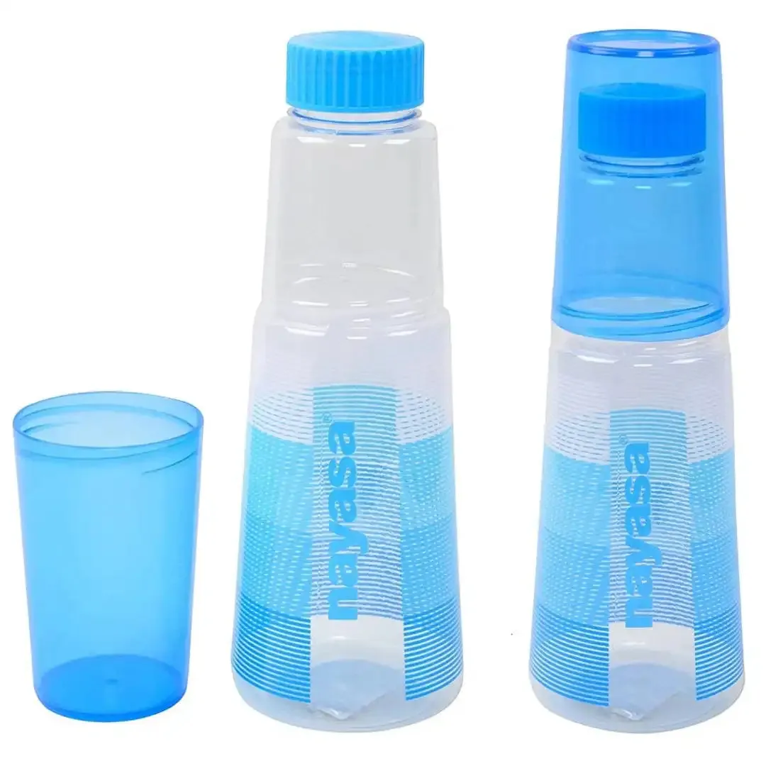 NAYASA Plastic Fridge Water Bottle with glass set of 6ps