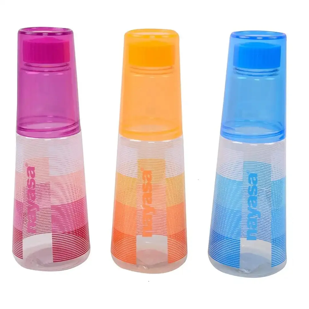 NAYASA Plastic Fridge Water Bottle with glass set of 6ps