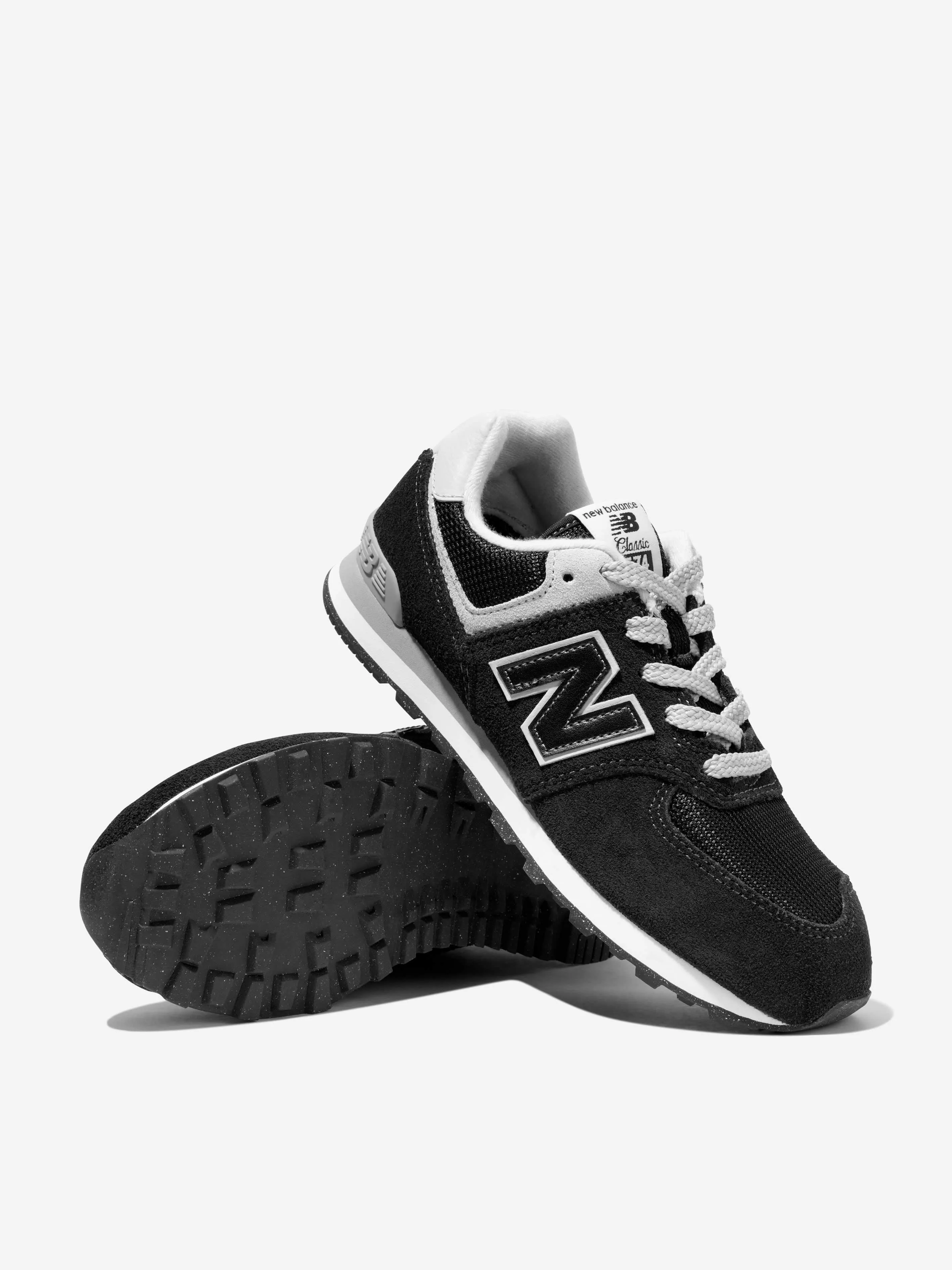 New Balance Kids 574 Lace Up Logo Trainers in Black