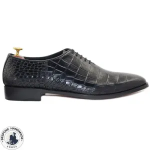 New Tailor made Black Alligator Print Leather Oxford Lace Up Men's Dress Shoes