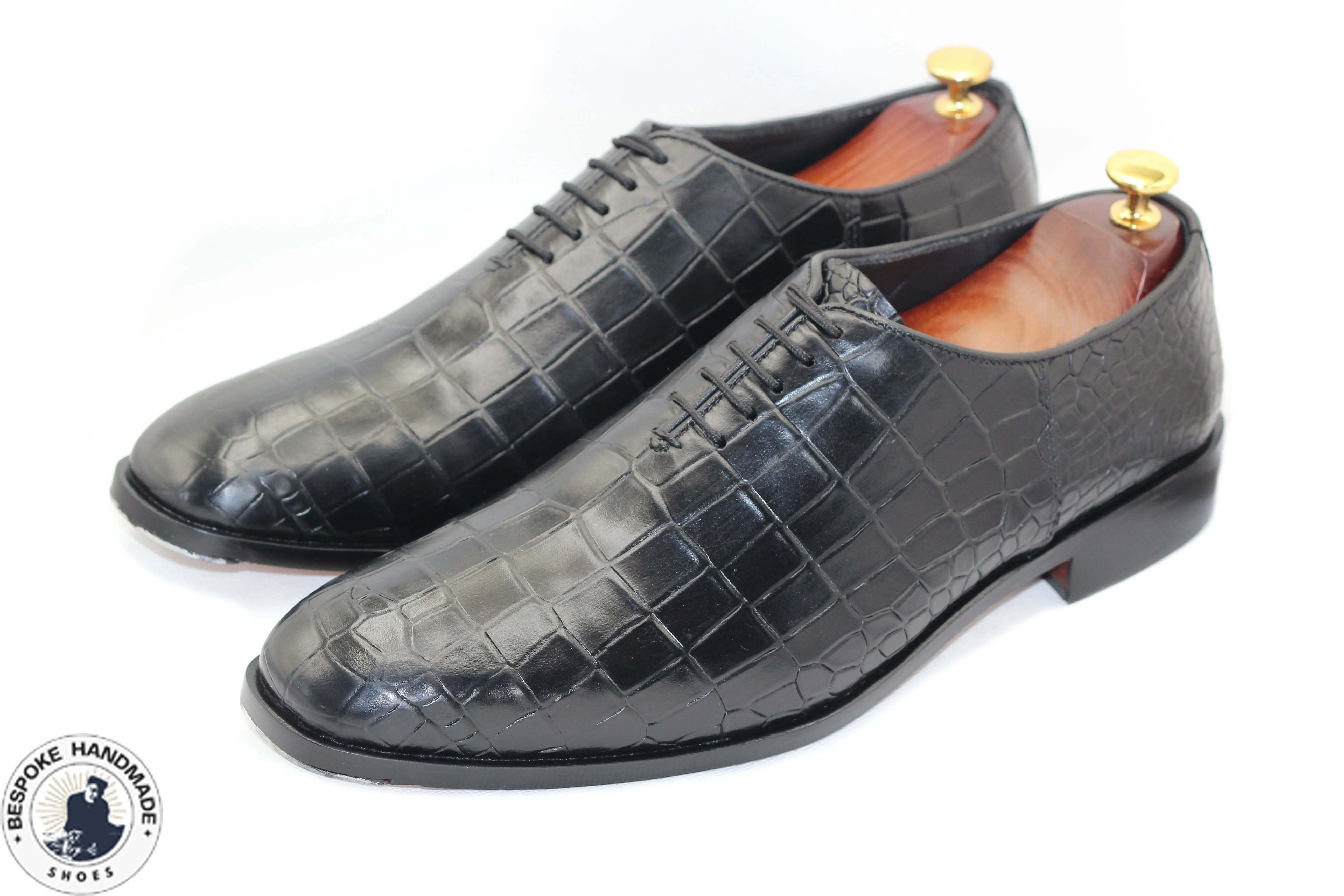 New Tailor made Black Alligator Print Leather Oxford Lace Up Men's Dress Shoes