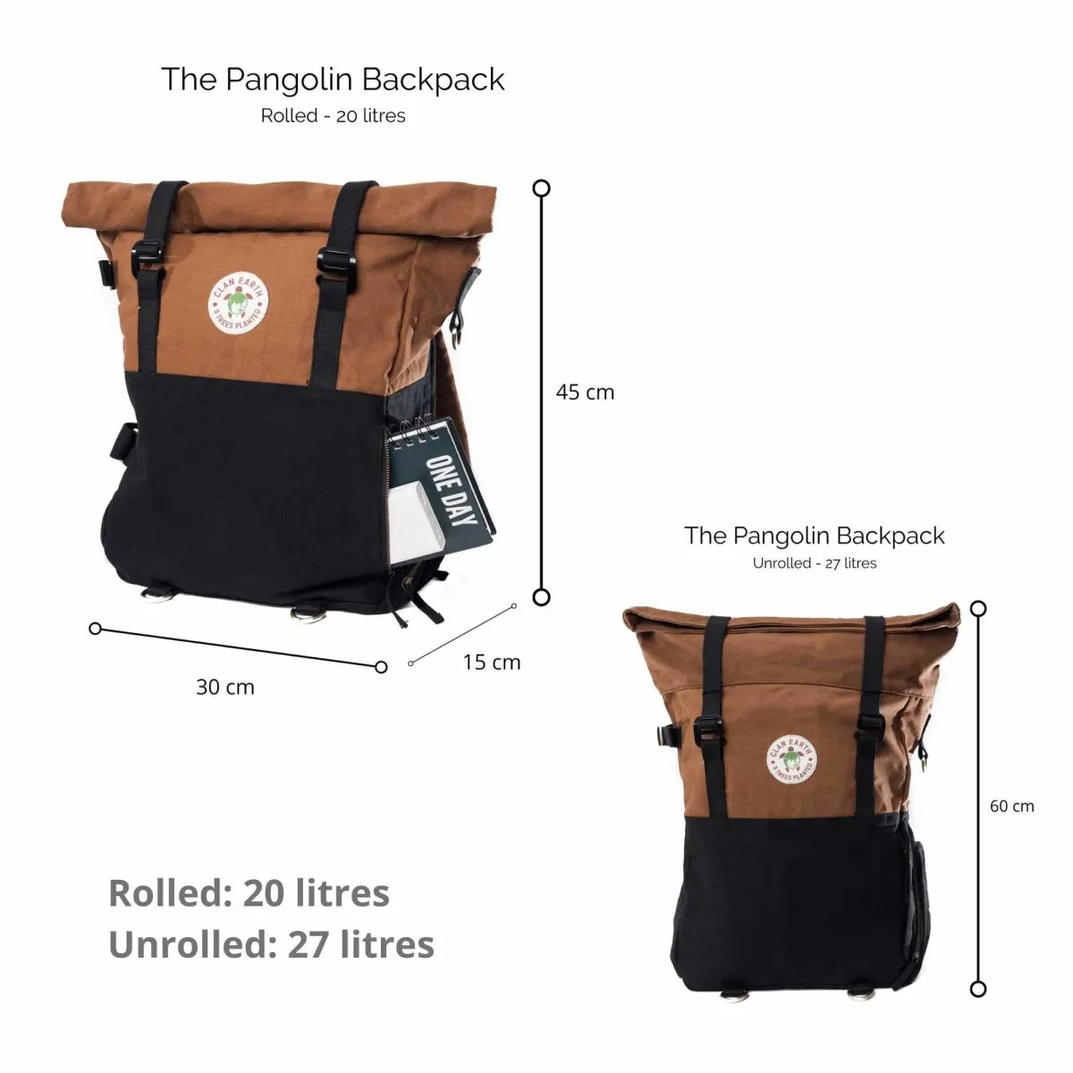 Pangolin Rolltop Backpack - Daily Carry and Travel Backpack -  Charcoal Black