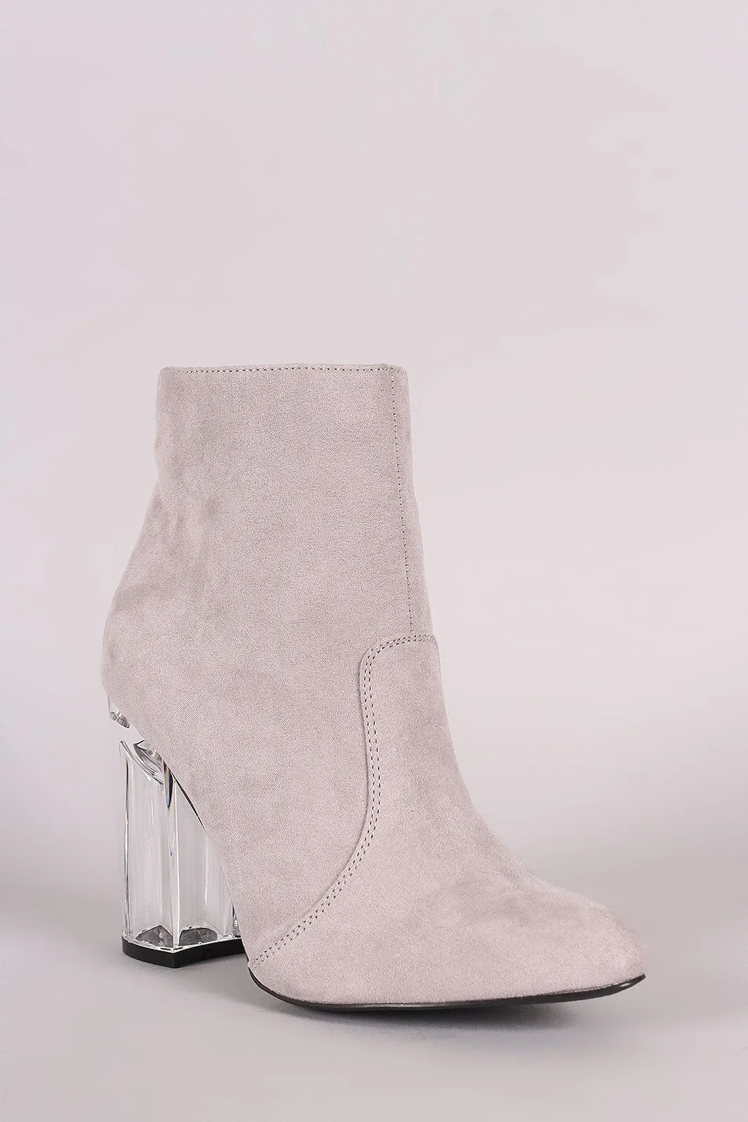 Qupid Vegan Suede Lucite Chunky Heel Bootie