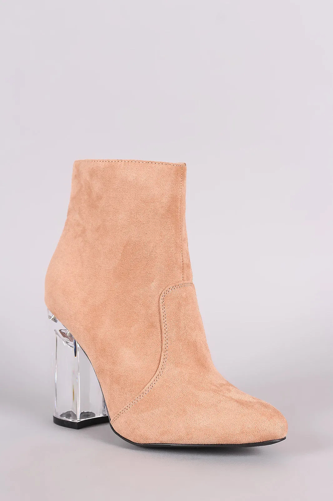 Qupid Vegan Suede Lucite Chunky Heel Bootie