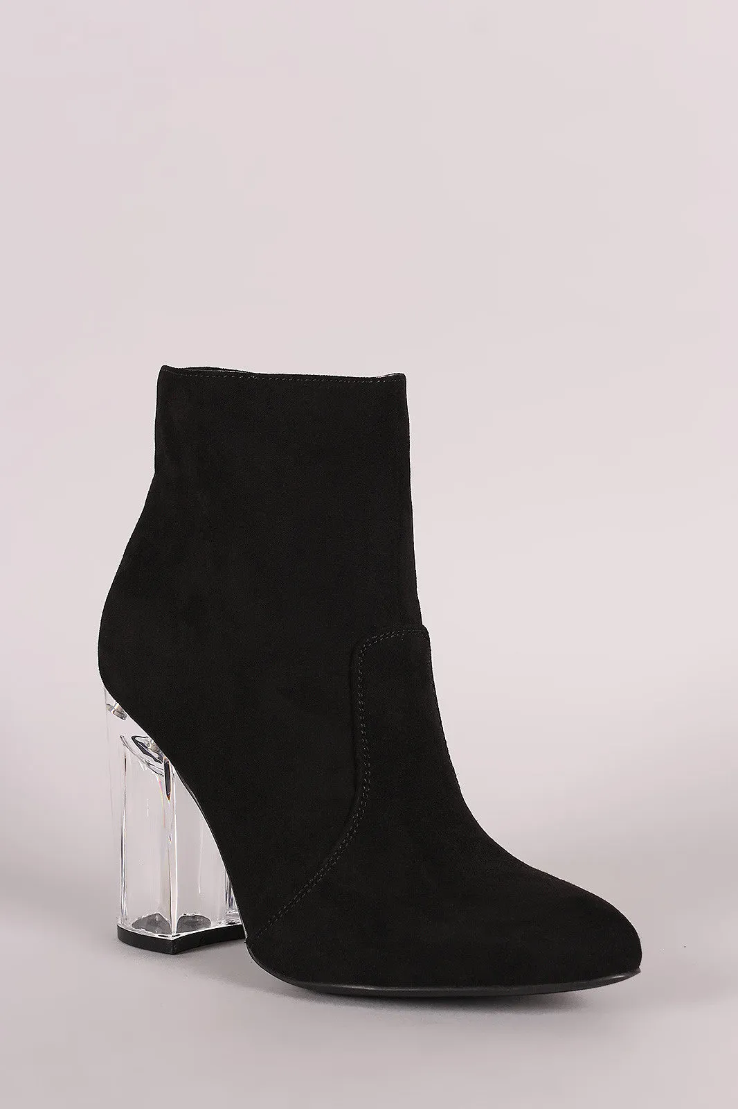 Qupid Vegan Suede Lucite Chunky Heel Bootie