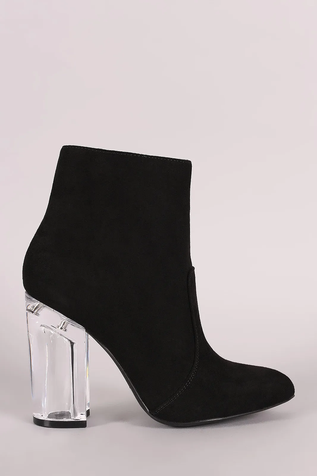 Qupid Vegan Suede Lucite Chunky Heel Bootie