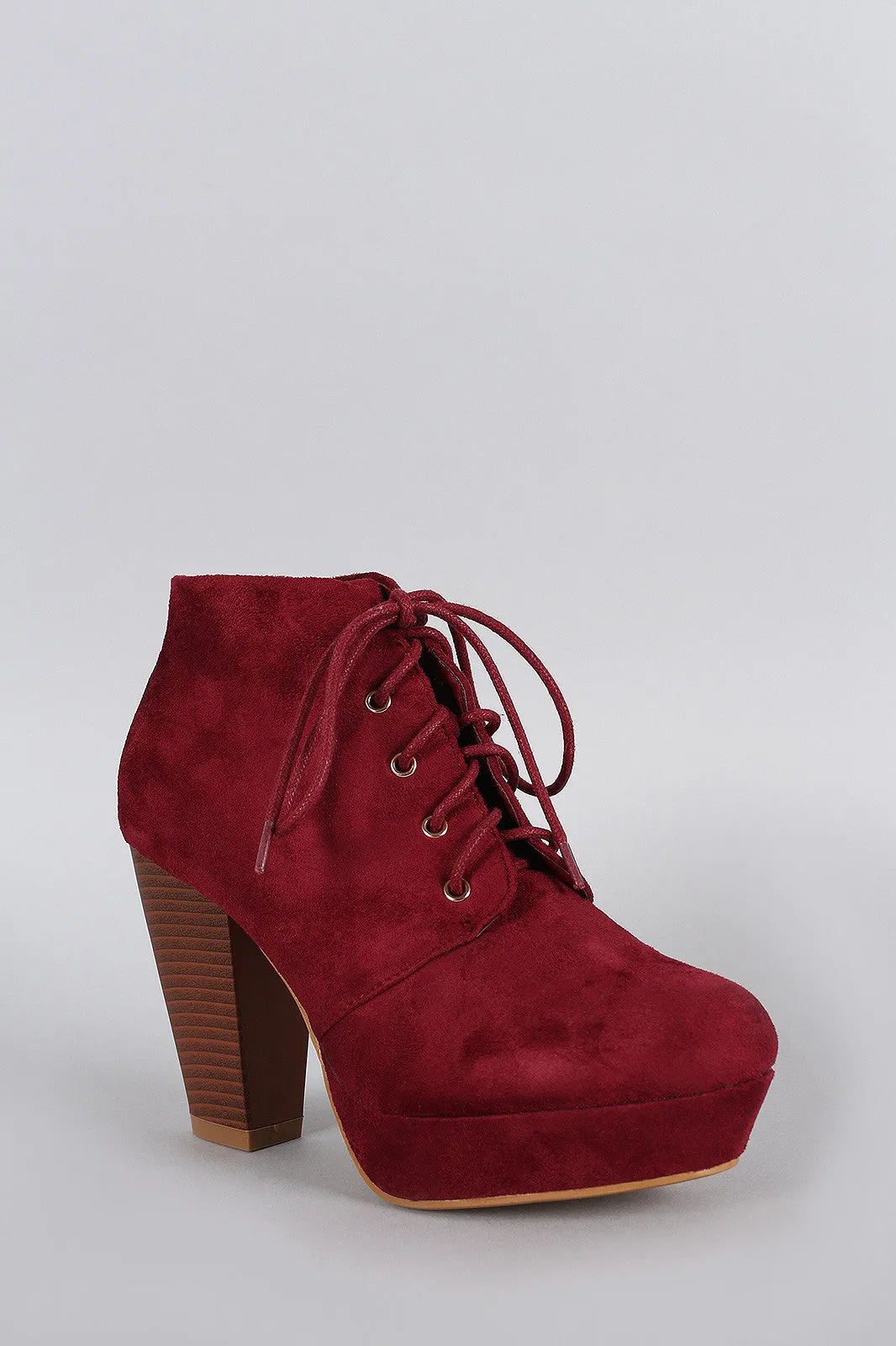 Refined Lace Up Stacked Bootie