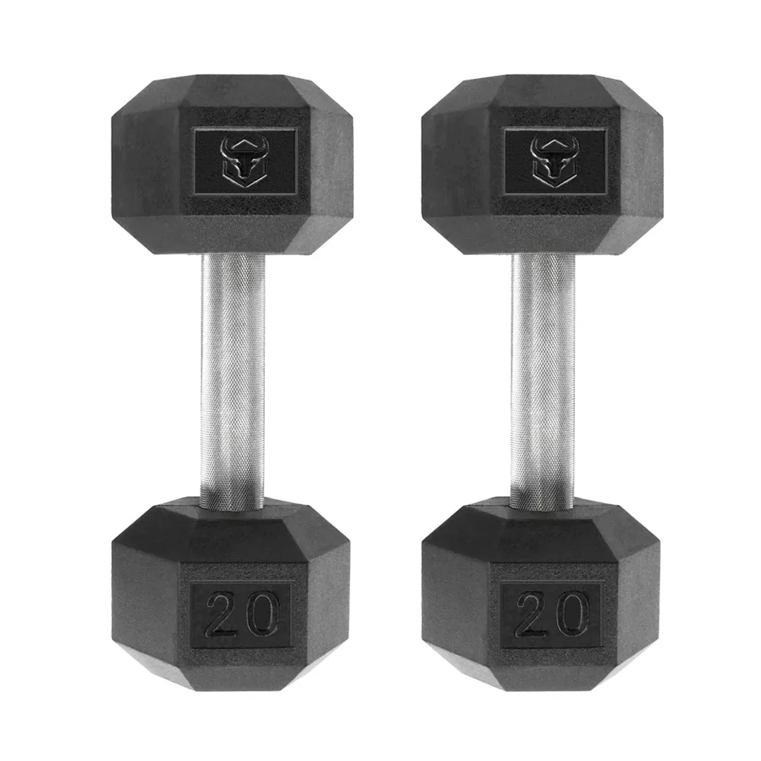 Rubber Hex Dumbbells & Sets (LB)