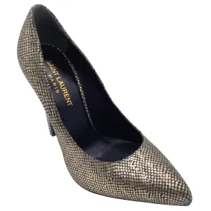 Saint Laurent Sahara Black / Gold Metallic Pointed Toe Snake Print Pumps