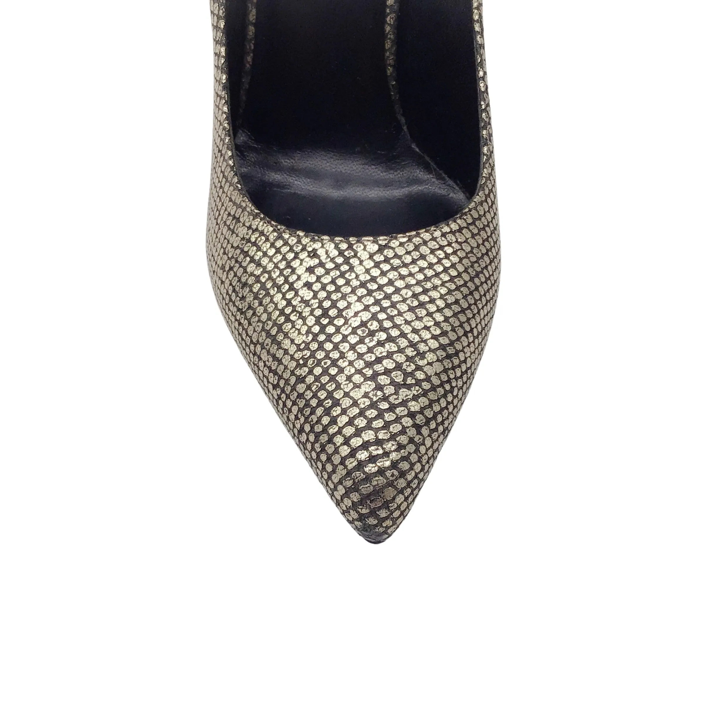 Saint Laurent Sahara Black / Gold Metallic Pointed Toe Snake Print Pumps