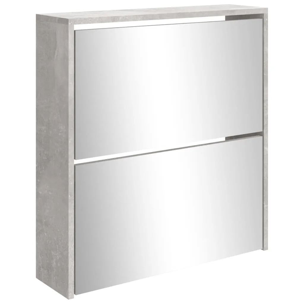 Shoe Cabinet with Mirror 2-Layer Concrete Grey 63x17x67 cm