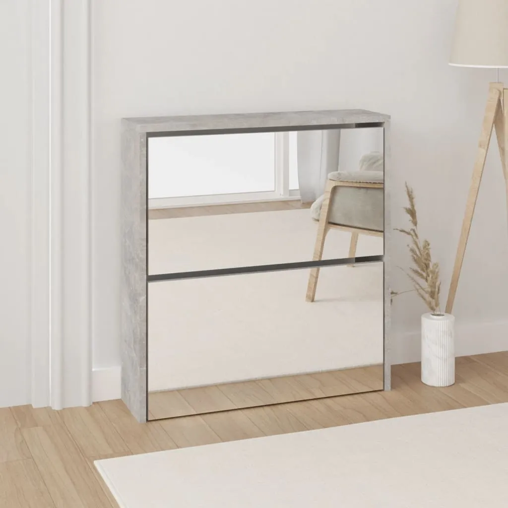 Shoe Cabinet with Mirror 2-Layer Concrete Grey 63x17x67 cm