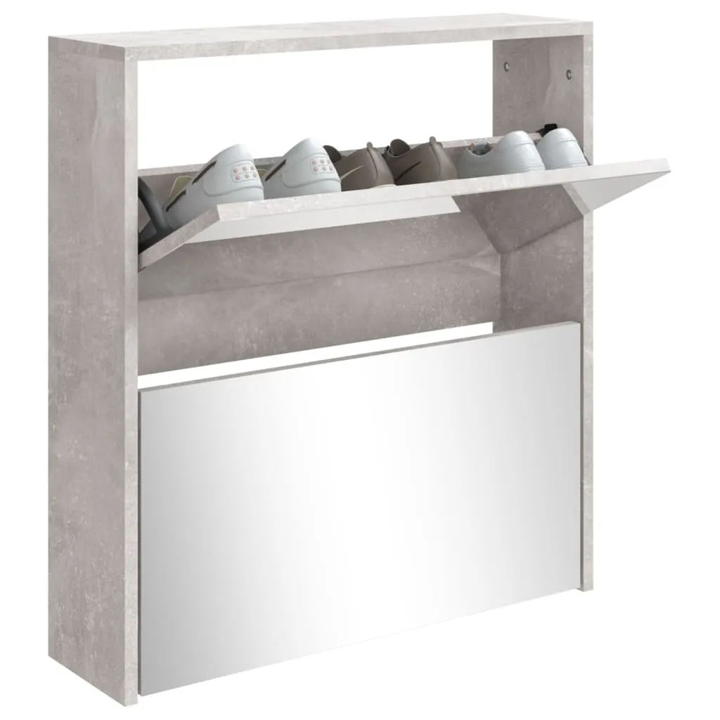 Shoe Cabinet with Mirror 2-Layer Concrete Grey 63x17x67 cm