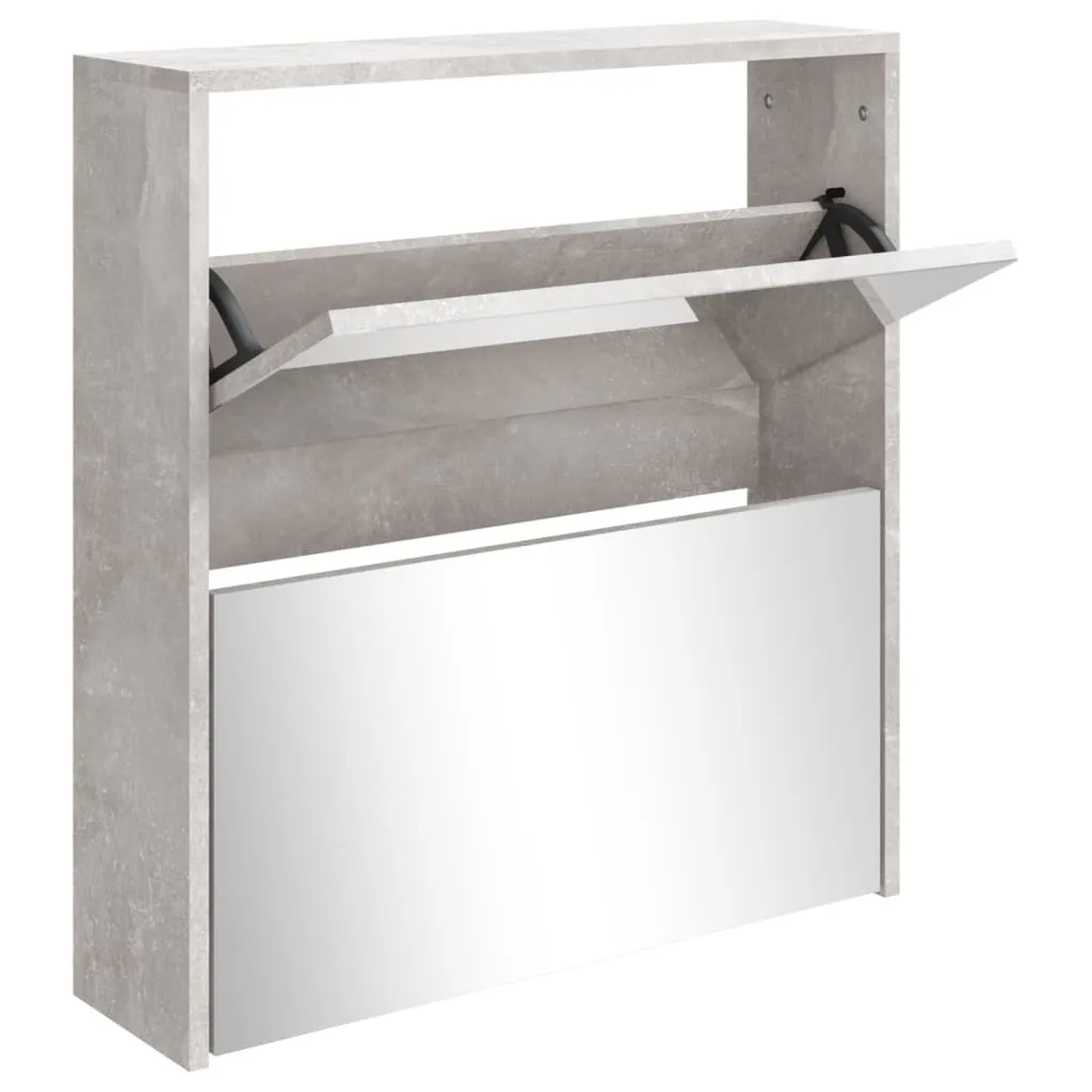 Shoe Cabinet with Mirror 2-Layer Concrete Grey 63x17x67 cm