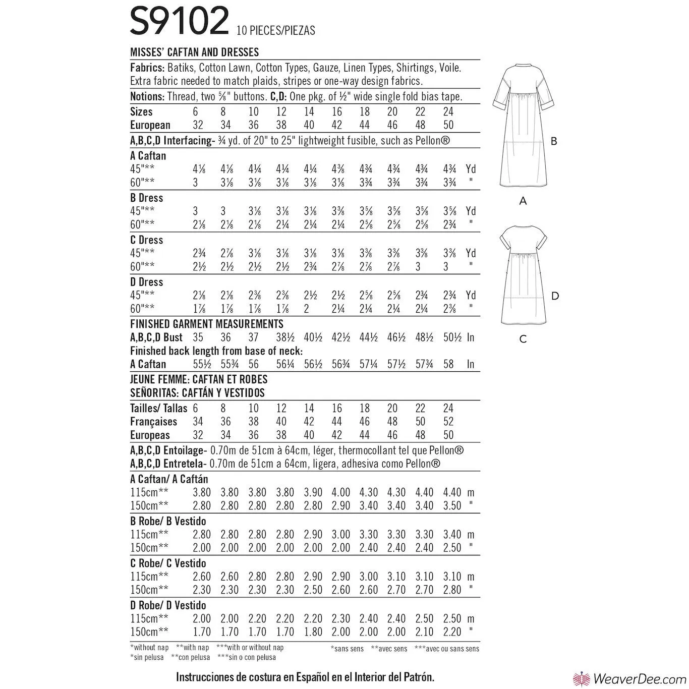 Simplicity Pattern S9102 Misses' Caftan & Dresses