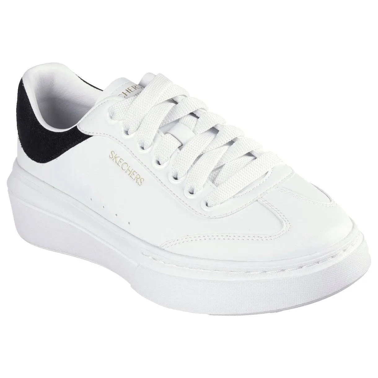 Skechers 185060 Cordova Classic-Best Behavior Ladies White Black Leather Lace Up Trainers