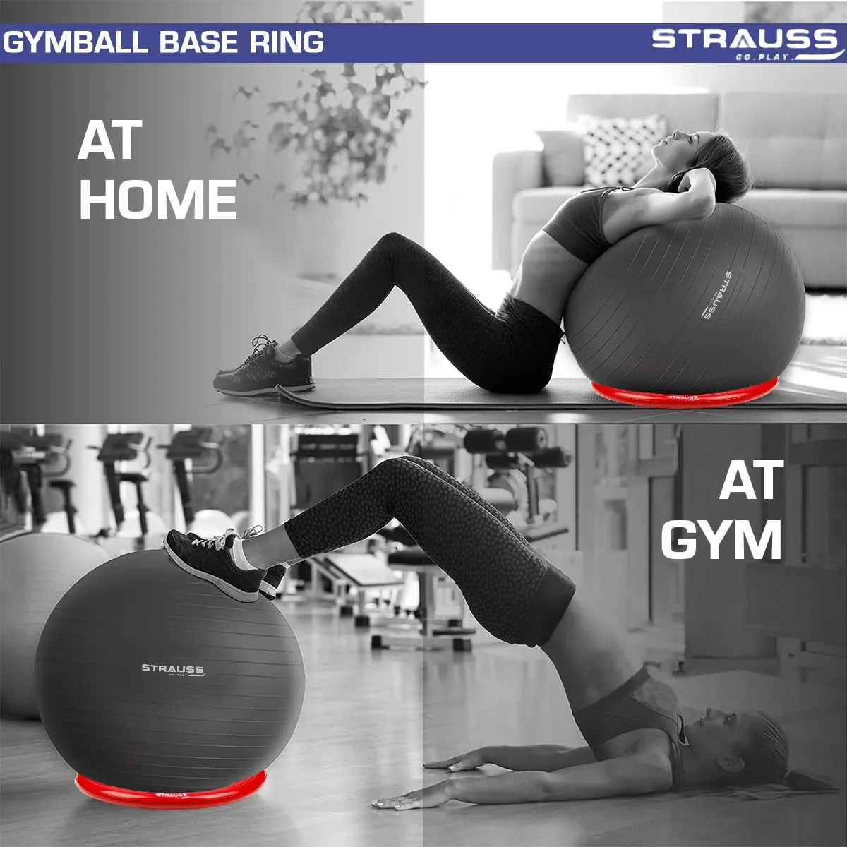 Strauss Gym Ball Base Ring | Round Anti Slip,Thickened & Stable Base| Yoga Ball Fitness Balance Base | Suitable for Home,Gym & Office,(Red)