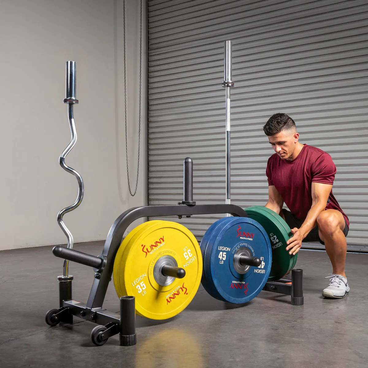 Sunny Strength™ Premium Portable Weight Plates & Barbell Storage Rack