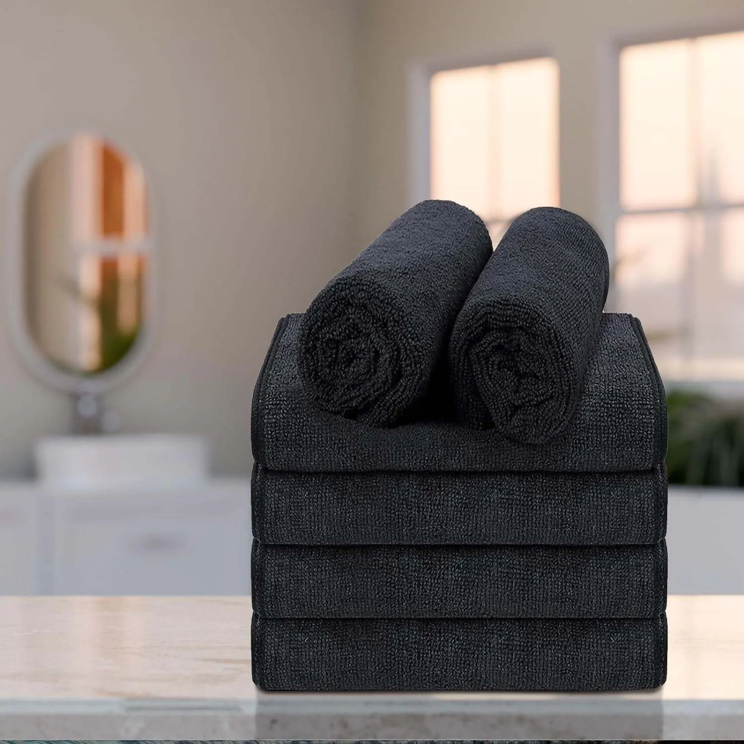 Super Soft Black Salon Towels 6 Pack 27" X 16"