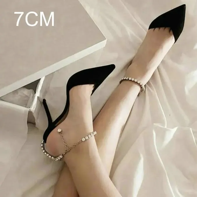 TAVIMART  -  French Stiletto Heels Pointy one-line Buckle Fairy Single Shoes Celebrity Crystal Wedding Pumps Rhinestone Strappy Sandals