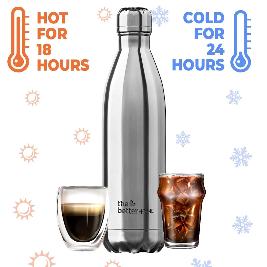 The Better Home Thermosteel Bottle (3Pcs - 500ml, 1L, 2L) | Doubled Wall 304 Stainless Steel | Stays Hot for 18 Hrs & Cold for 24 Hrs | Leakproof | Insulated Water Bottles for Office, Travel | Black