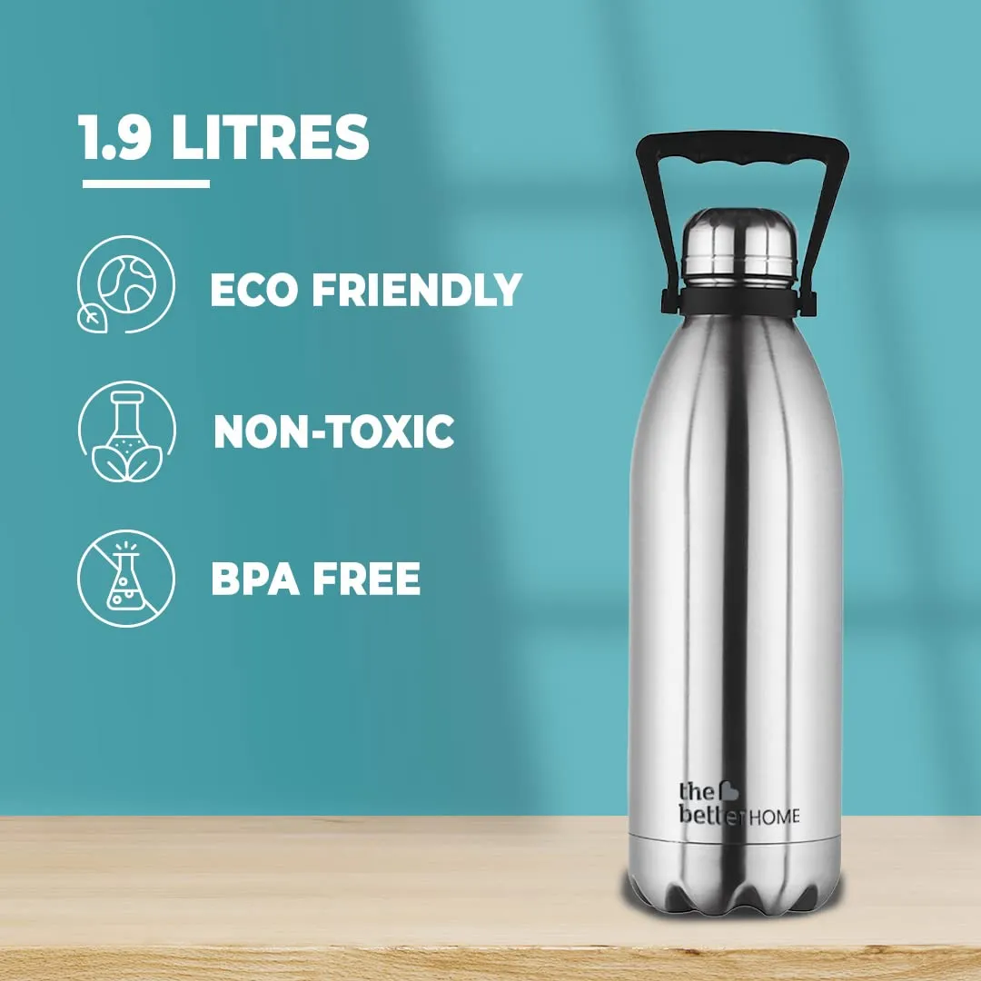 The Better Home Thermosteel Bottle (3Pcs - 500ml, 1L, 2L) | Doubled Wall 304 Stainless Steel | Stays Hot for 18 Hrs & Cold for 24 Hrs | Leakproof | Insulated Water Bottles for Office, Travel | Black