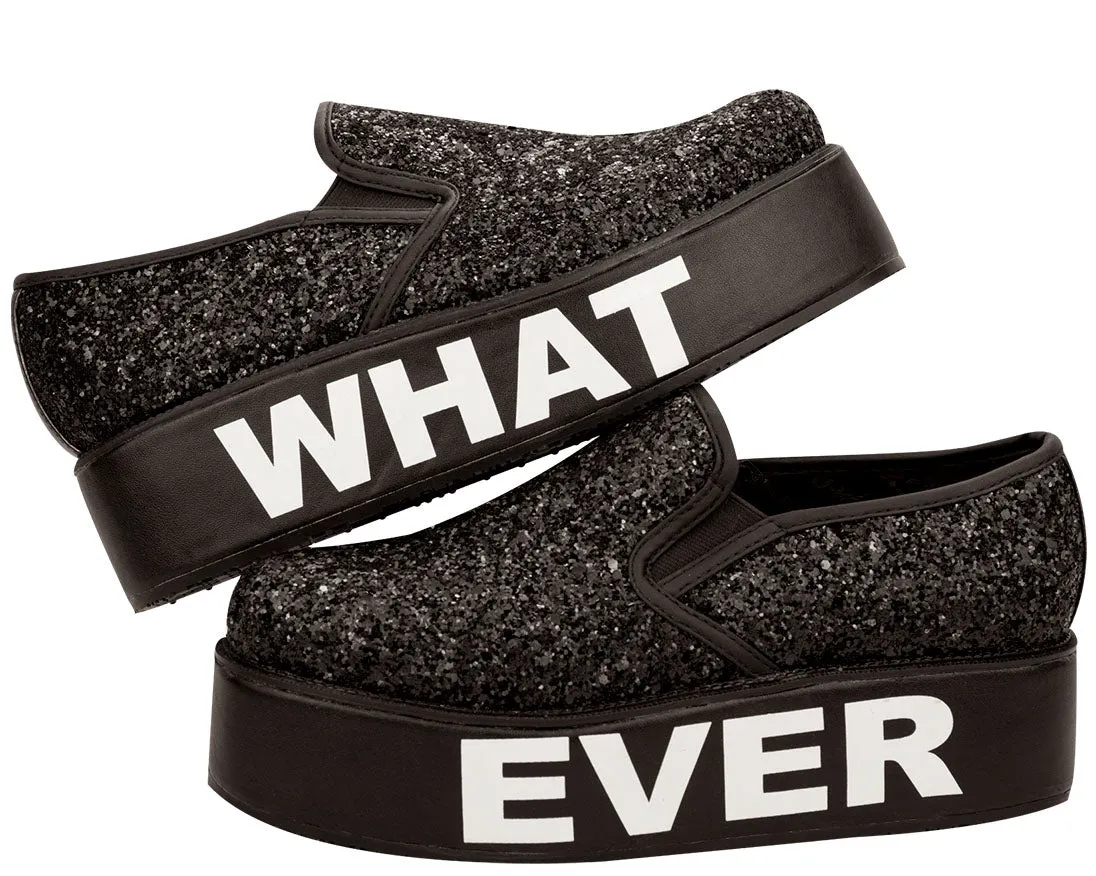 T.U.K Black Glitter "WHATEVER" Slip On Creepers