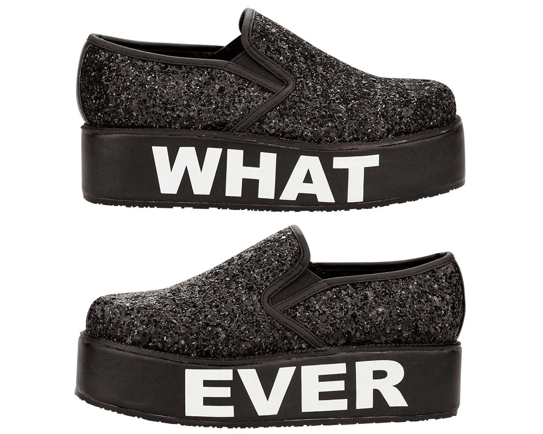 T.U.K Black Glitter "WHATEVER" Slip On Creepers