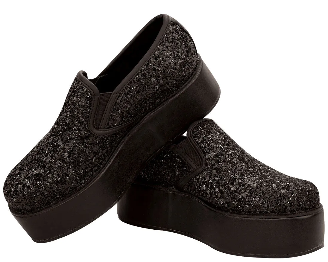 T.U.K Black Glitter "WHATEVER" Slip On Creepers