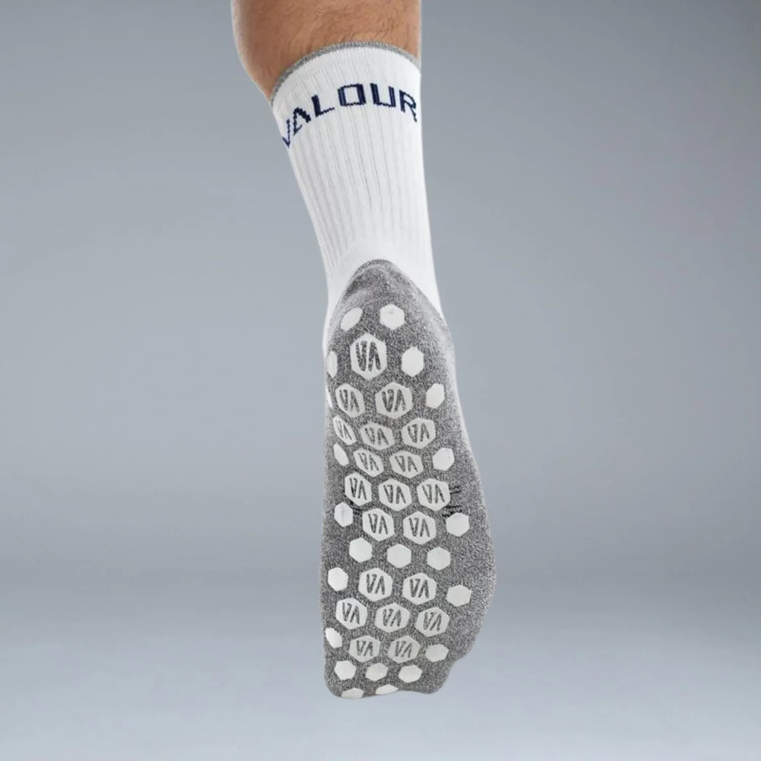 Valour Active Tech Grip Crew Socks - White & Navy