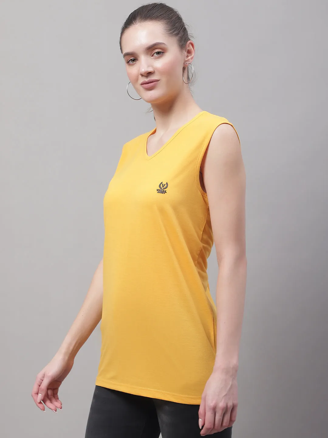 Vimal Jonney Regular Fit Cotton Solid Yellow Gym Vest for Women