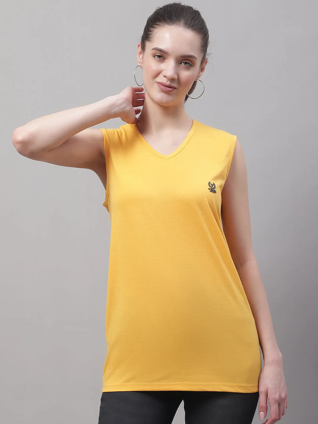 Vimal Jonney Regular Fit Cotton Solid Yellow Gym Vest for Women