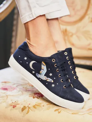 Virevolte Recycled Grain Suede Vegan Embroidered Sneakers | Edwige Blue