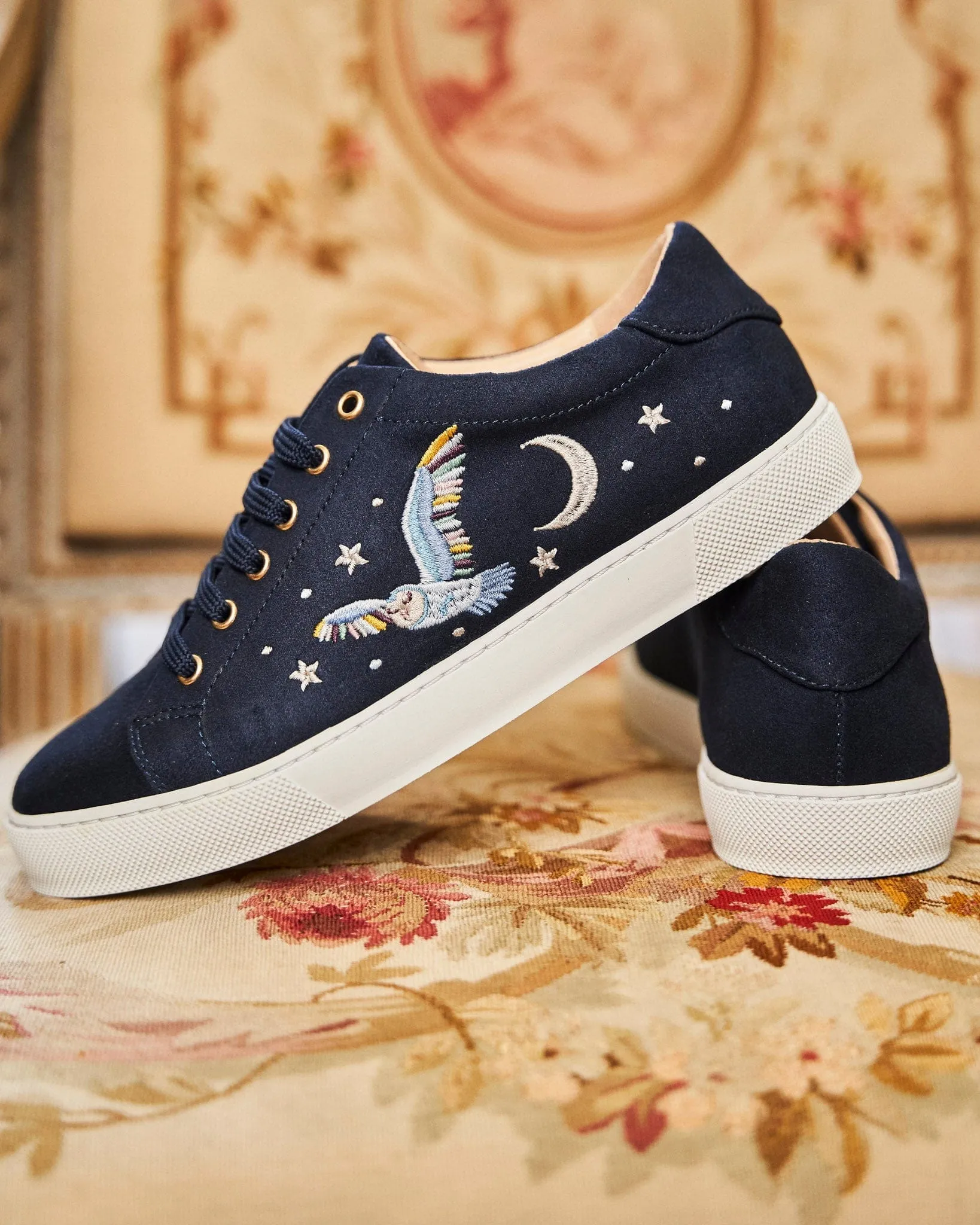 Virevolte Recycled Grain Suede Vegan Embroidered Sneakers | Edwige Blue