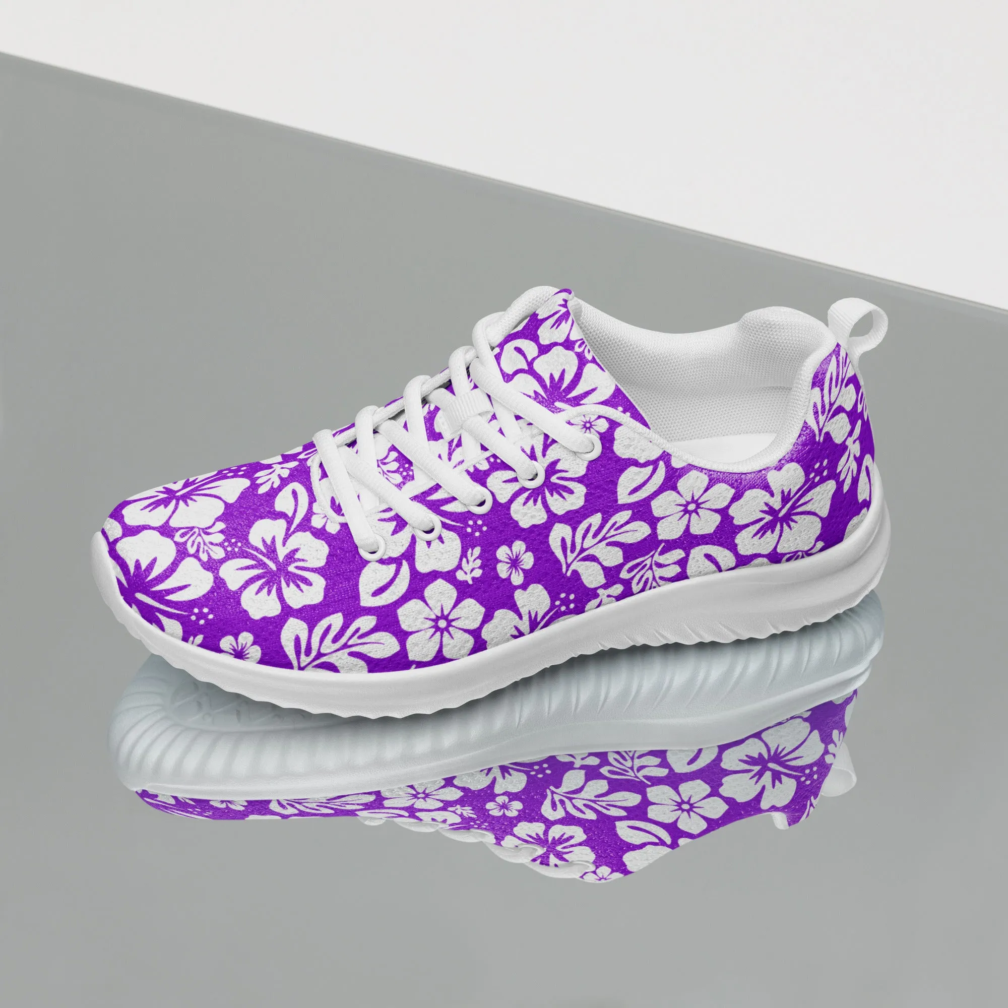 Women’s Purple and White Hawaiian Flowers Athletic Shoes