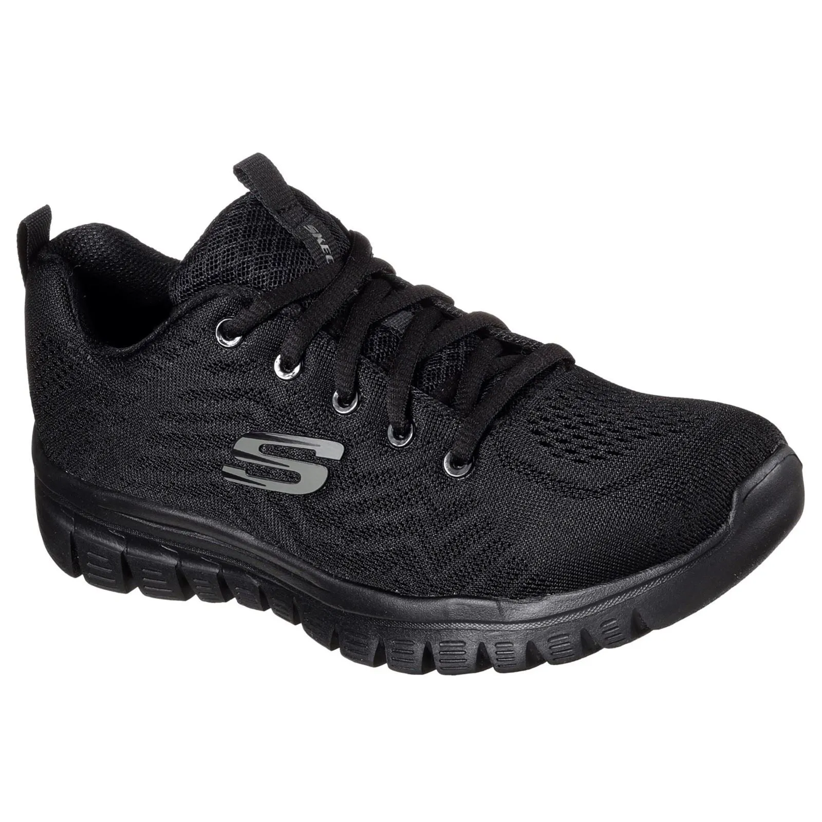 Women's Wide Fit Skechers 12615 Graceful Get Connected Sports Trainers - Black