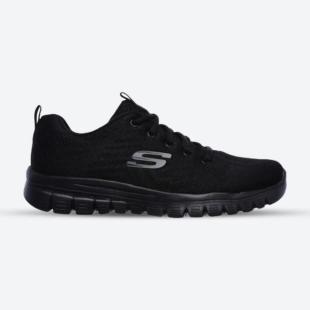 Women's Wide Fit Skechers 12615 Graceful Get Connected Sports Trainers - Black