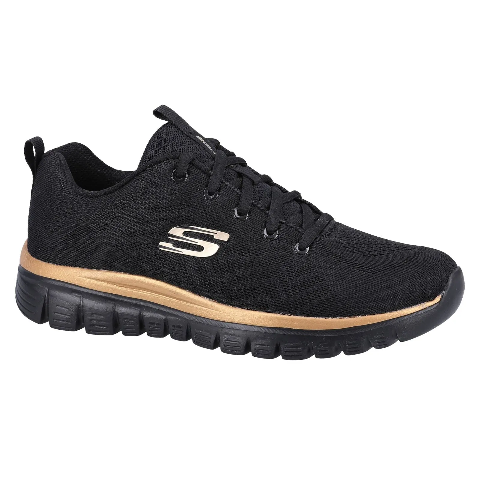 Women's Wide Fit Skechers 12615 Graceful Get Connected Sports Trainers - Black/Rose Gold