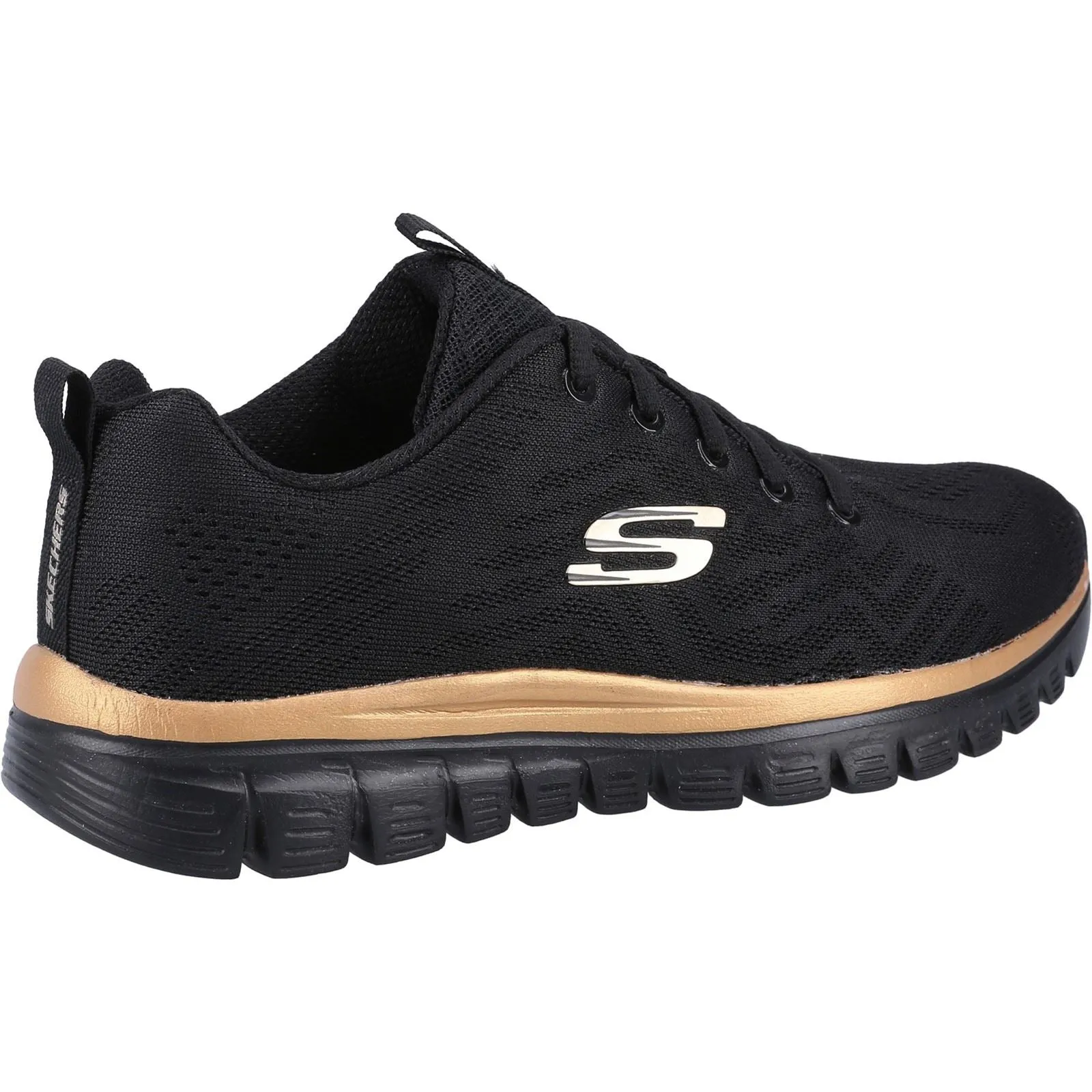 Women's Wide Fit Skechers 12615 Graceful Get Connected Sports Trainers - Black/Rose Gold