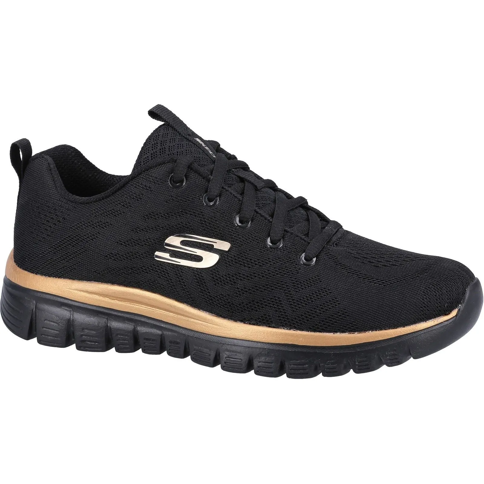 Women's Wide Fit Skechers 12615 Graceful Get Connected Sports Trainers - Black/Rose Gold