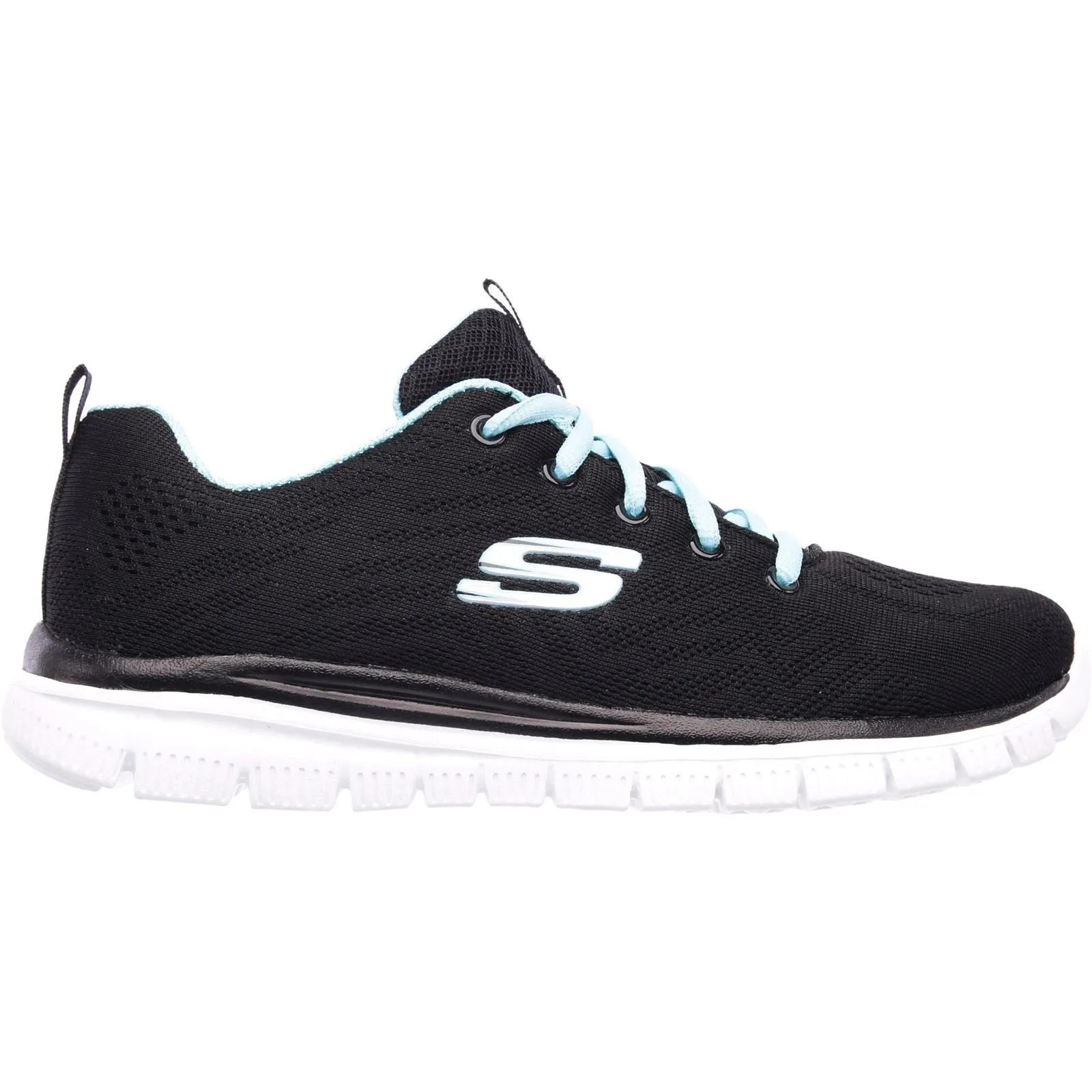 Women's Wide Fit Skechers 12615 Graceful Get Connected Sports Trainers - Black/Turquoise